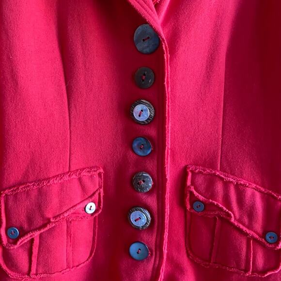 neon buddha Button Up Distressed Edge Red Blazer Jacket Funky Buttons Sz Small - Picture 11 of 11